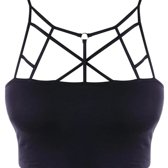 Plus Size Black or White Strappy Bralette Crop Top - Picture 4 of 8